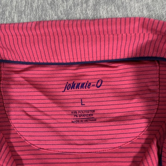 Johnnie-O Polo Shirt Mens Large Pink Blue Stripe Performance Golf Casual - Picture 4 of 9